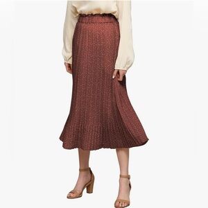 High Waist Polka Dot Pleated Midi Swing Skirt with Pockets -rust